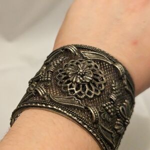 Incredible vintage wide cuff filigree bracelet